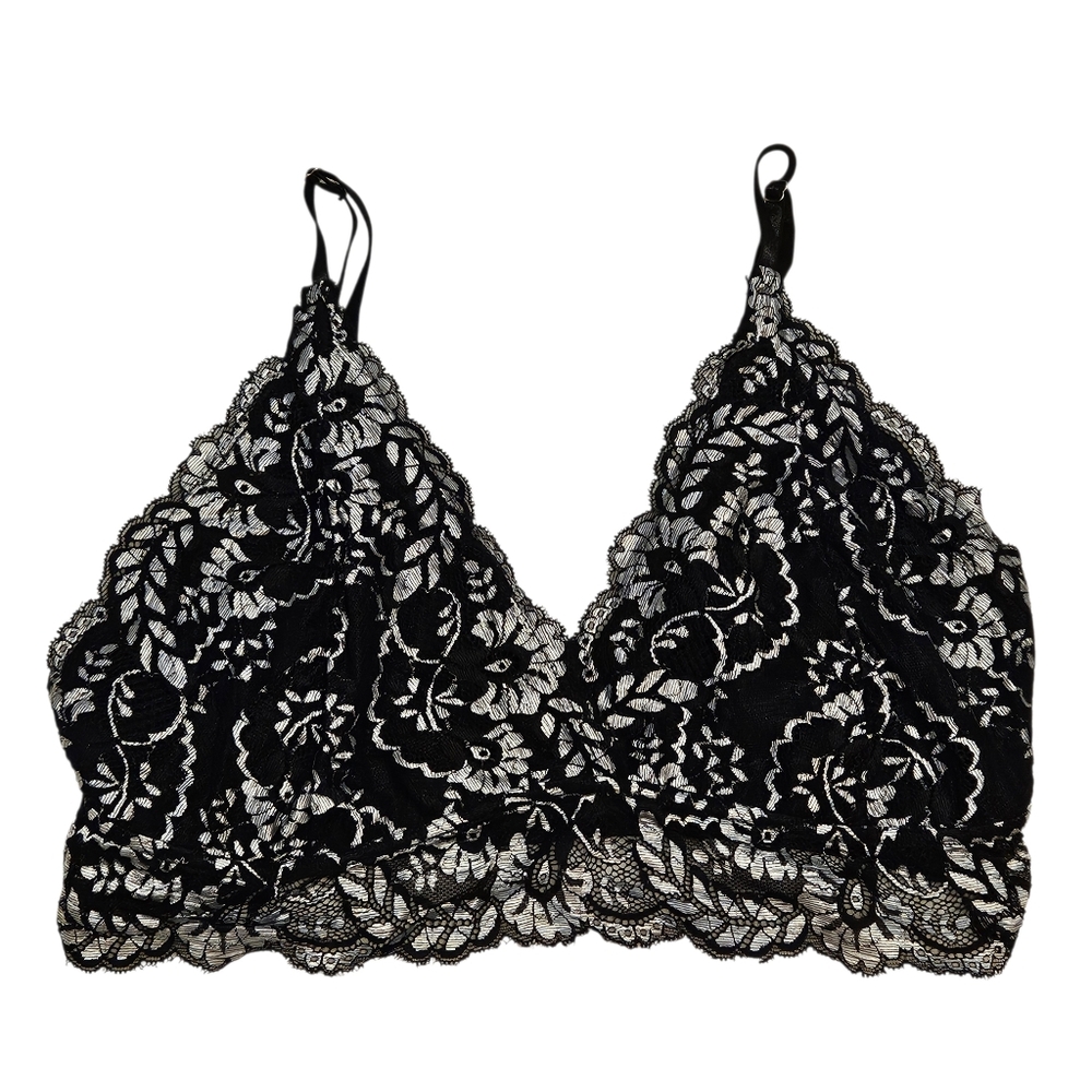 Black and Silver Floral Lace Bralette
